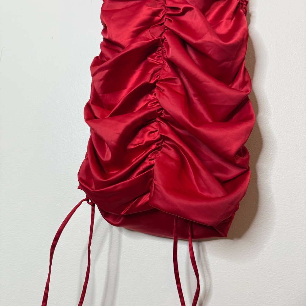 Oh Polly All For You Lace Trim Cowl Neck Satin Red Mini Dress holiday event - Picture 8 of 10